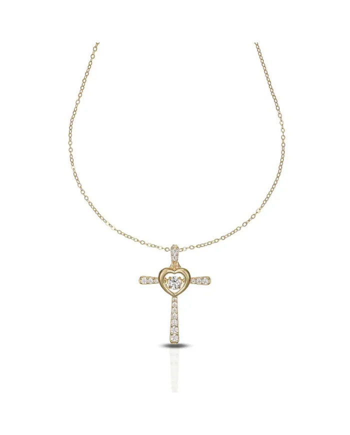 Collier Dana Eternelle en or jaune avec croix et pierres