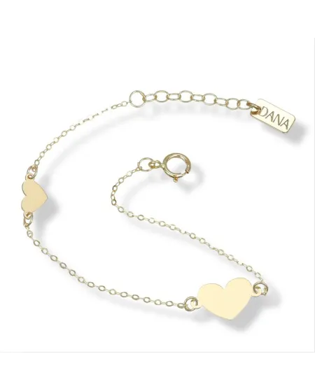 Dana Baby Bracelet in Yellow Gold with Hearts
