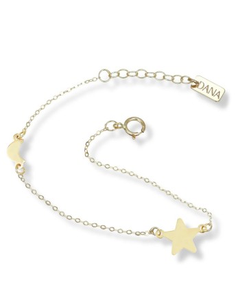 Bracelet Dana Baby en or jaune avec étoile et lune