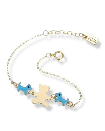 Bracelet Dana Baby en or jaune avec ours en peluche et chiots