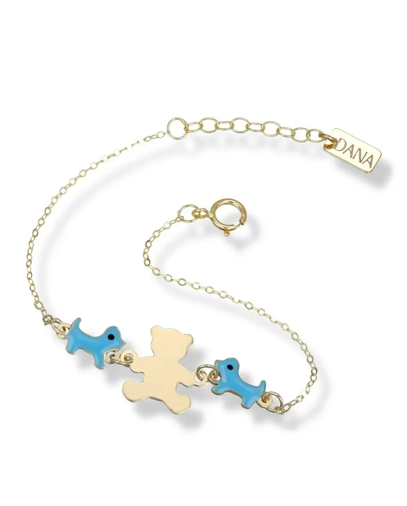 Dana Baby Yellow Gold Bracelet with Teddy Bear and Puppies