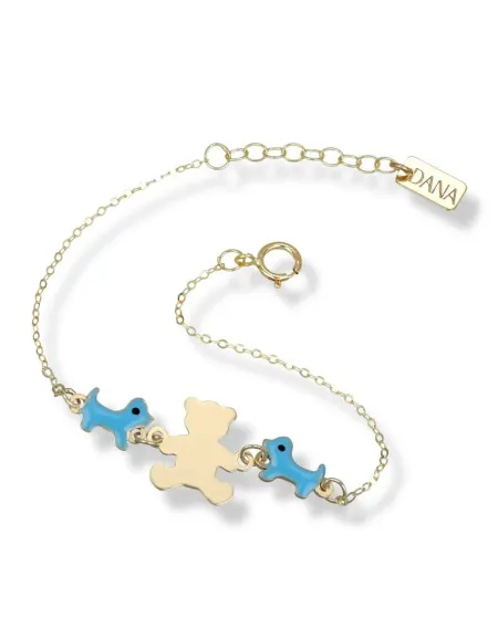 Dana Baby Yellow Gold Bracelet with Teddy Bear and Puppies