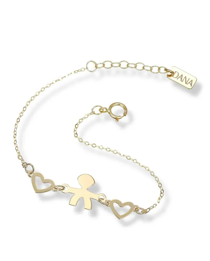 Bracciale Dana Baby in Oro Giallo con Bimbo e Cuori