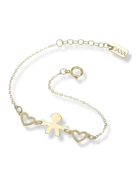 Bracelet Dana Baby en or jaune avec bébé et cœurs