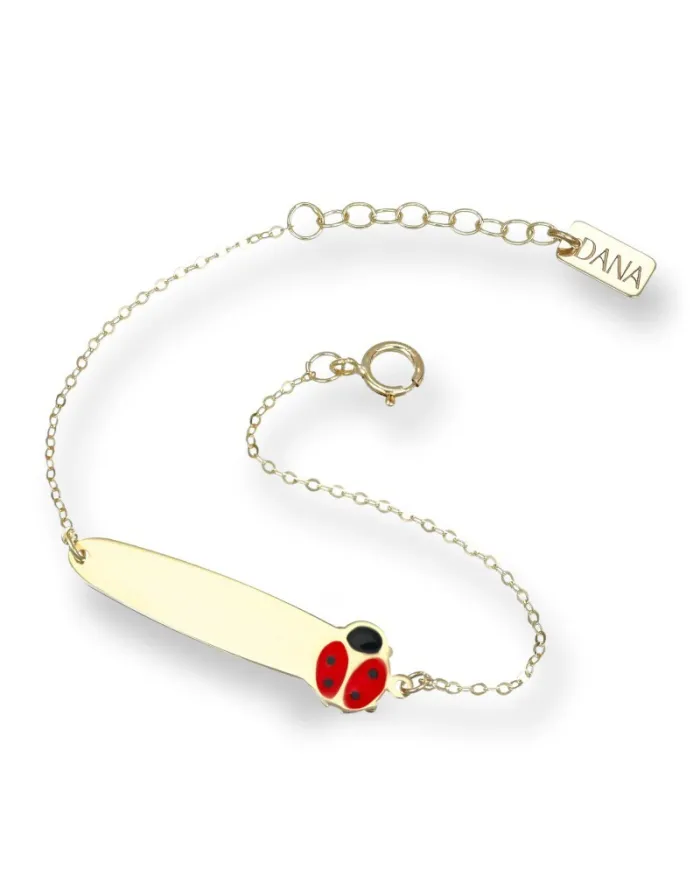 Dana Baby Bracelet in Yellow Gold with Plate and Ladybug