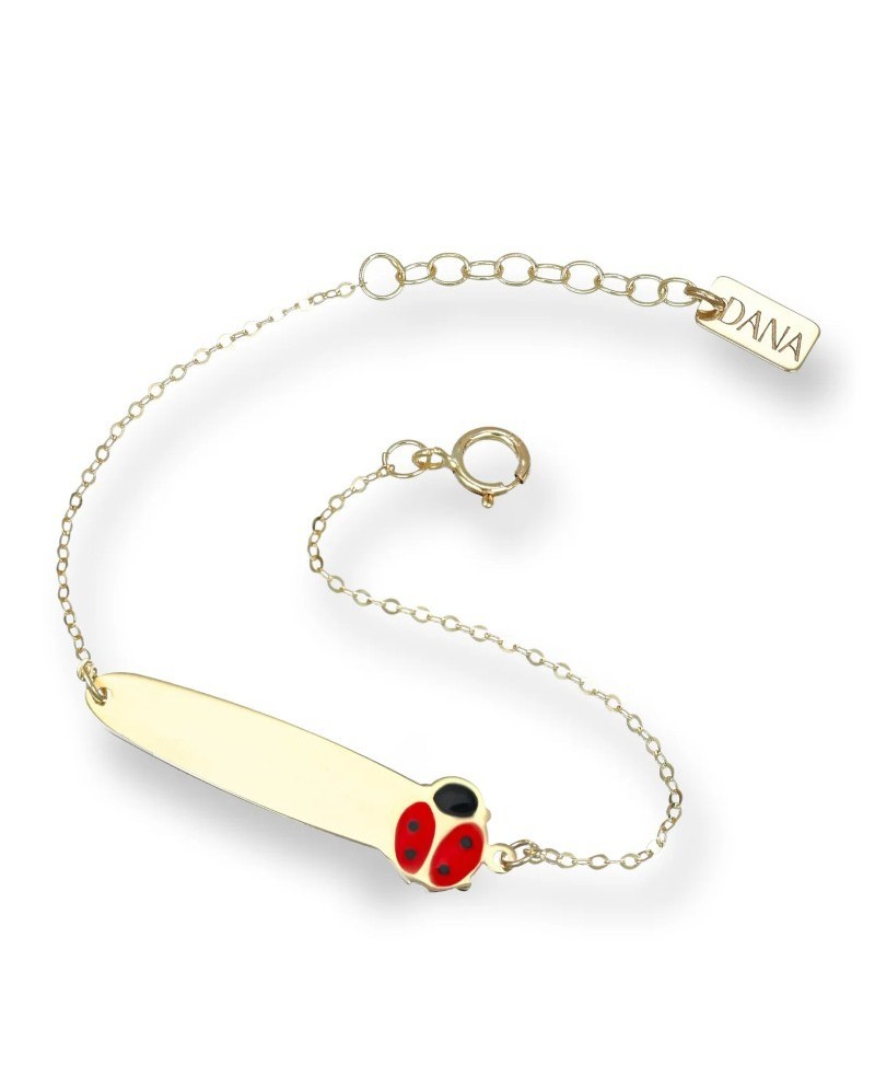 Bracciale Dana Baby in Oro Giallo con Targa e Coccinella