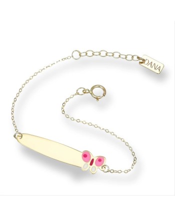 Bracciale Dana Baby in Oro Giallo con Targa e Farfalla