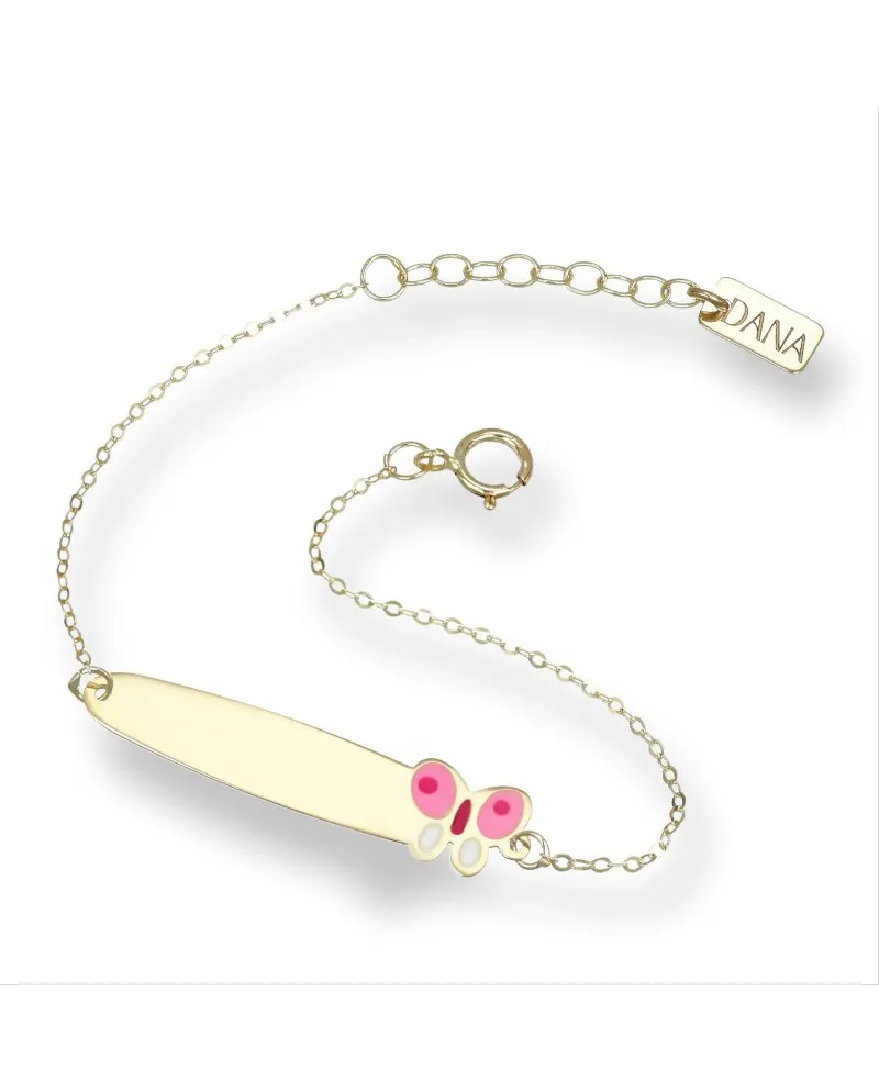 Bracelet Dana Baby en or jaune avec plaque et papillon