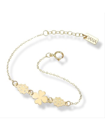 Bracciale Dana Baby in Oro Giallo con Quadrifoglio e Coccinelle