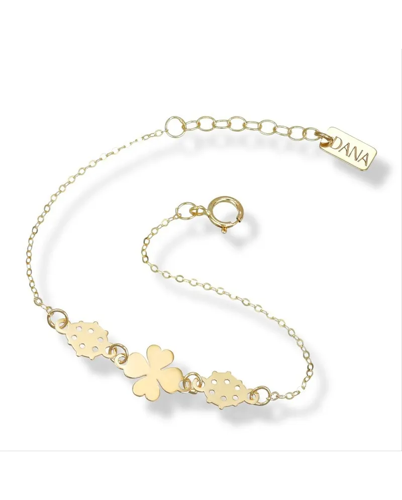 Bracelet Dana Baby en or jaune avec trèfle à quatre feuilles et coccinelles