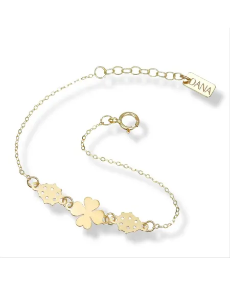 Dana Baby Bracelet in Yellow Gold with Four-Leaf Clover and Ladybugs