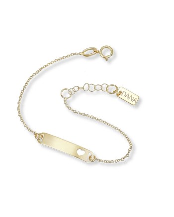 Bracelet Dana Baby en or jaune avec plaque et cœur ajouré