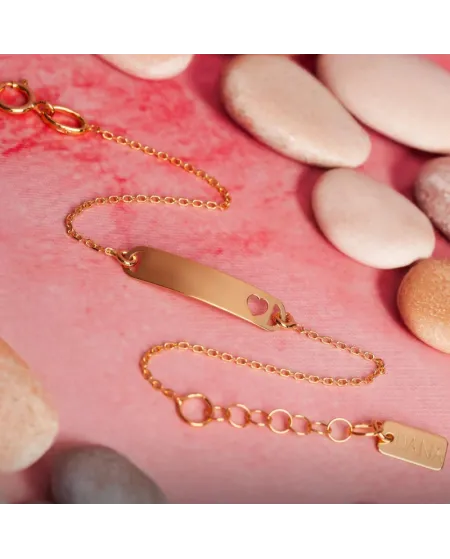 Bracciale Dana Baby in Oro Giallo con Targa e Cuore Traforato