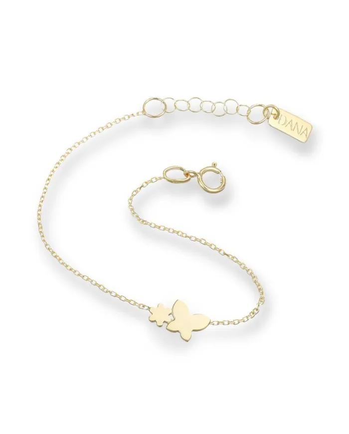 Dana Baby Bracelet in Yellow Gold with Butterfly and Flower