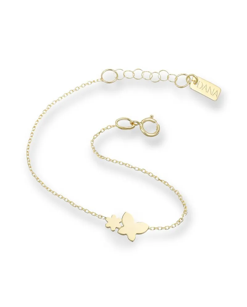 Bracciale Dana Baby in Oro Giallo con Farfalla e Fiore