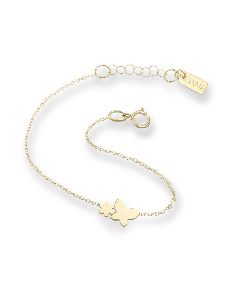 Bracelet bébé Dana en or jaune avec papillon et fleur