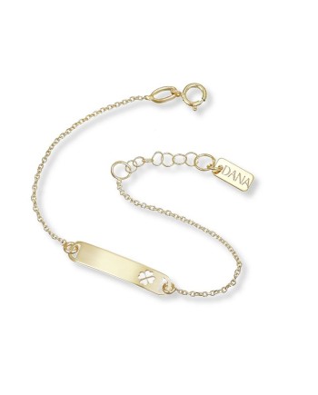 Bracciale Dana Baby in Oro Giallo con Targa e Quadrifoglio Traforato