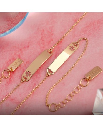 Bracciale Dana Baby in Oro Giallo con Targa e Quadrifoglio Traforato