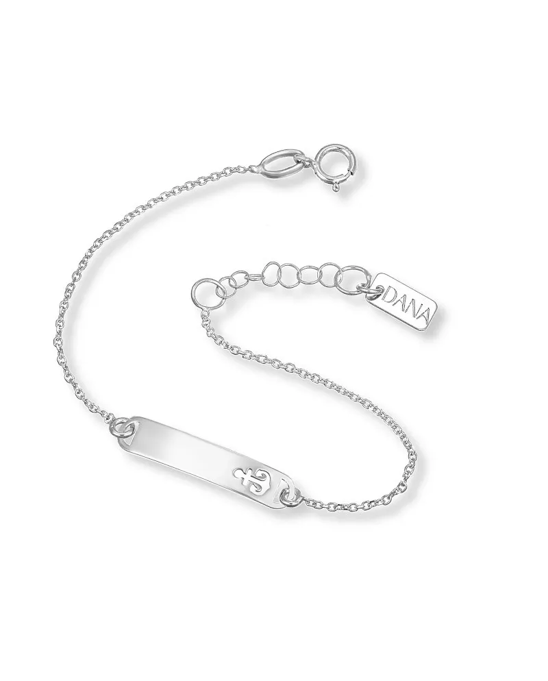 Bracelet Dana Baby en or blanc avec plaque et ancre percée