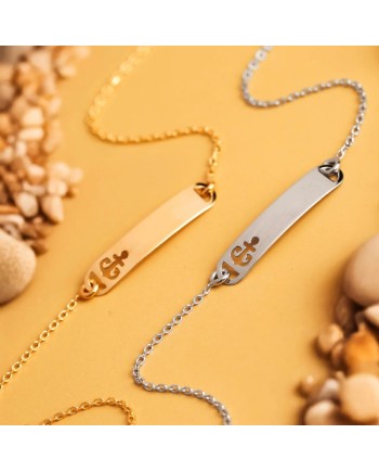 Dana Baby White Gold Bracelet with Plate and Pierced Anchor