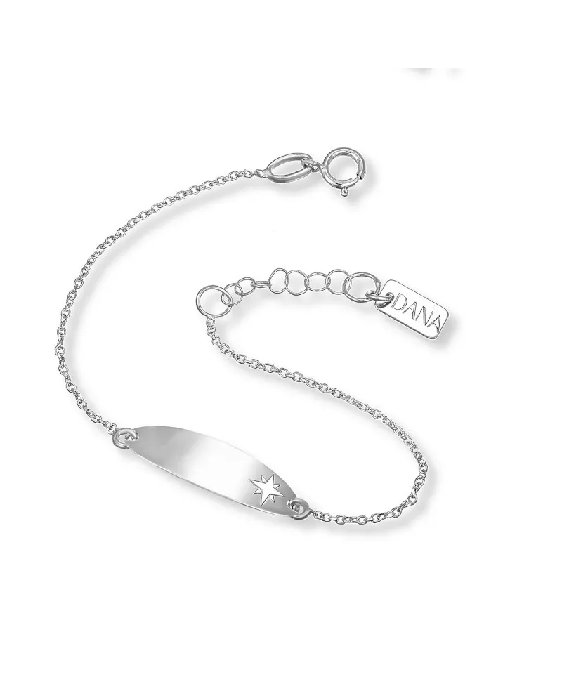Bracciale Dana Baby in Oro Bianco con Targa e Rosa dei Venti
