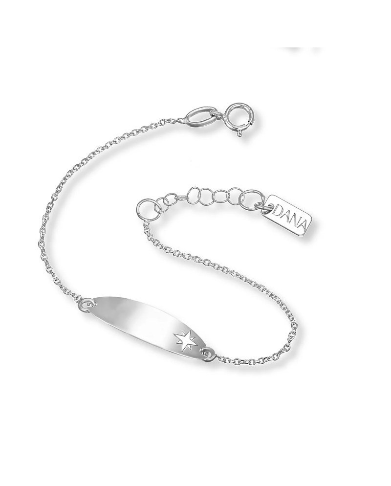 Bracelet Dana Baby en or blanc avec plaque et rose des vents