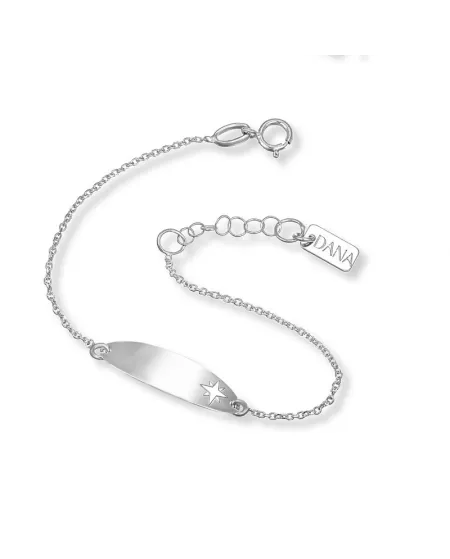 Bracciale Dana Baby in Oro Bianco con Targa e Rosa dei Venti