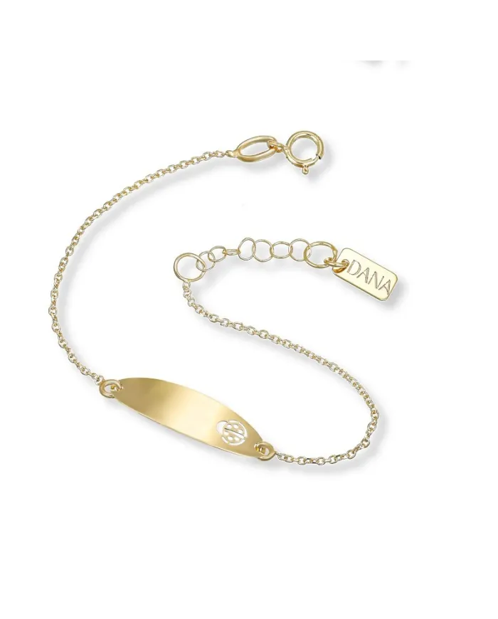 Dana Baby Bracelet in Yellow Gold with Plate and Perforated Ladybug