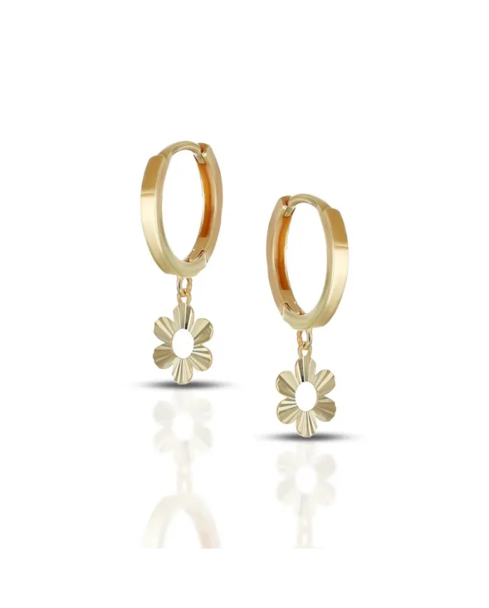 Dana Sweet Lights Yellow Gold Hoop Earrings with Flower Pendant