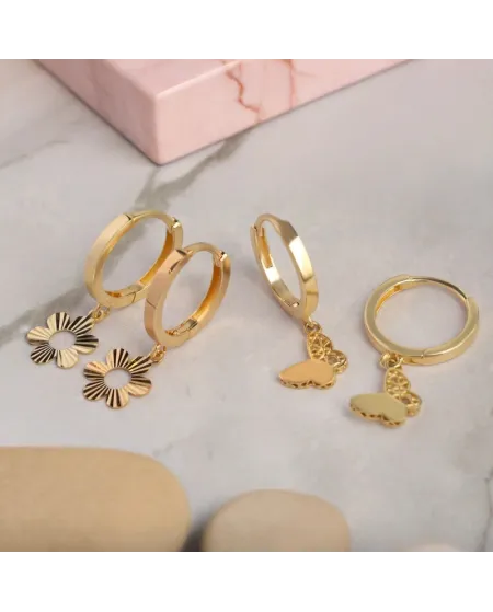 Dana Sweet Lights Yellow Gold Hoop Earrings with Flower Pendant