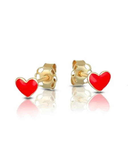 Boucles d'oreilles à tige en or jaune Dana avec cœur émaillé