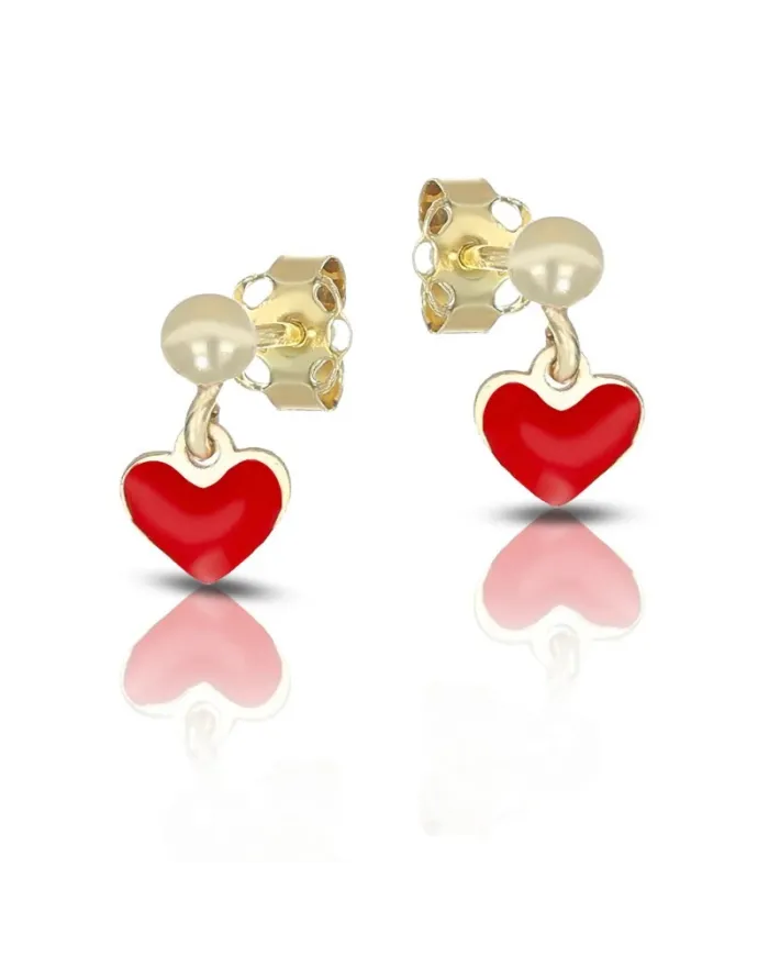 Boucles d'oreilles pendantes Dana en or jaune avec cœur émaillé