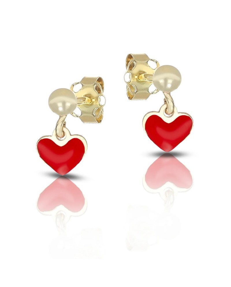 Boucles d'oreilles pendantes Dana en or jaune avec cœur émaillé