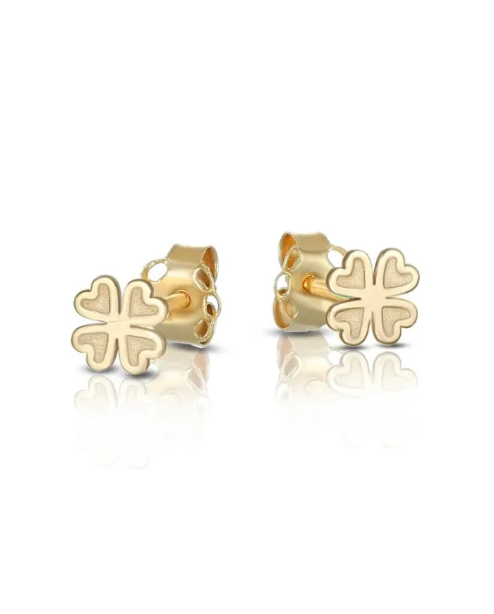 Boucles d'oreilles à tige Dana en or jaune avec trèfle à quatre feuilles en satin