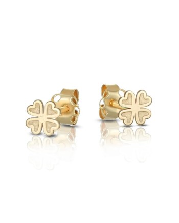 Dana Yellow Gold Stud Earrings with Satin Four-Leaf Clover