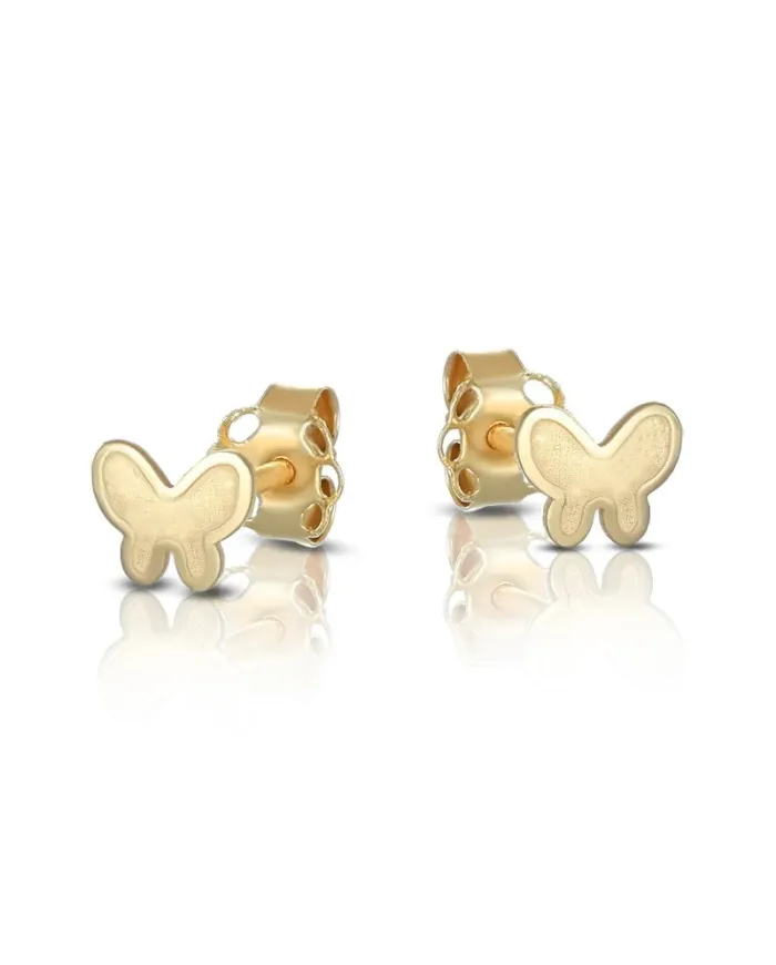 Dana Yellow Gold Stud Earrings with Satin Butterfly
