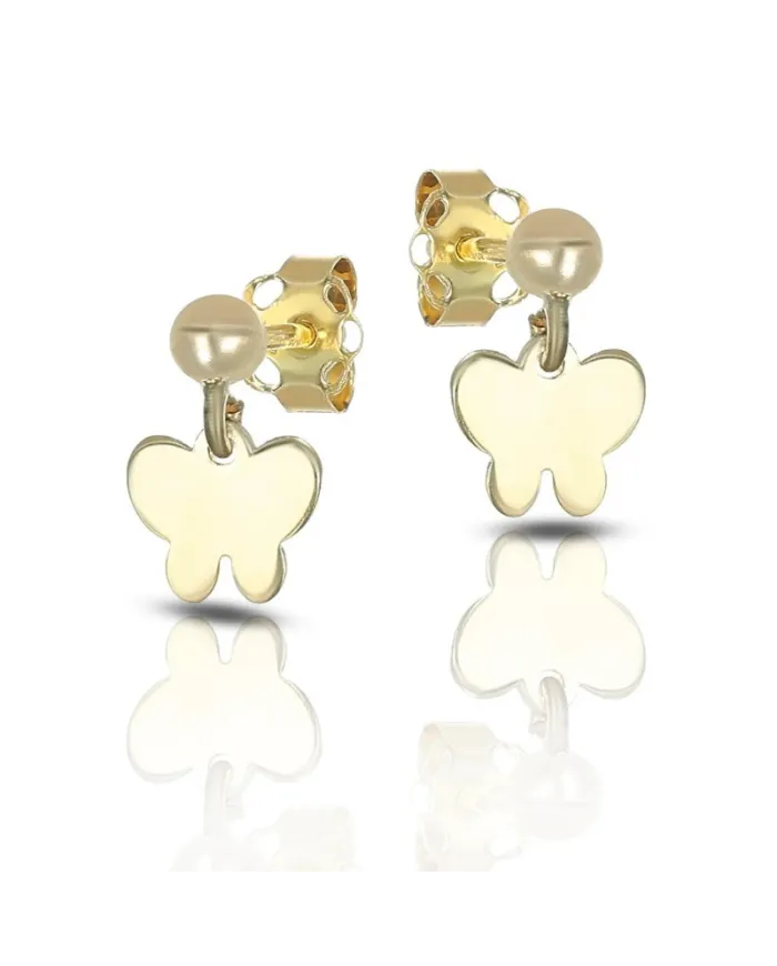 Boucles d'oreilles pendantes papillon en or jaune Dana