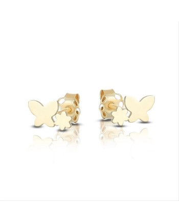 Boucles d'oreilles à tige en or jaune Dana avec papillon et fleur