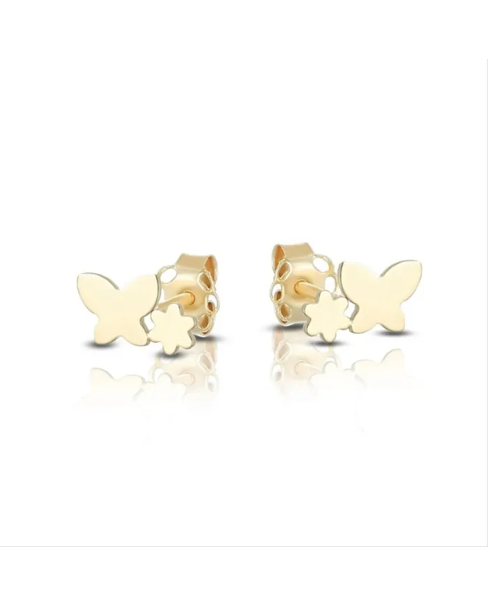 Dana Yellow Gold Butterfly and Flower Stud Earrings
