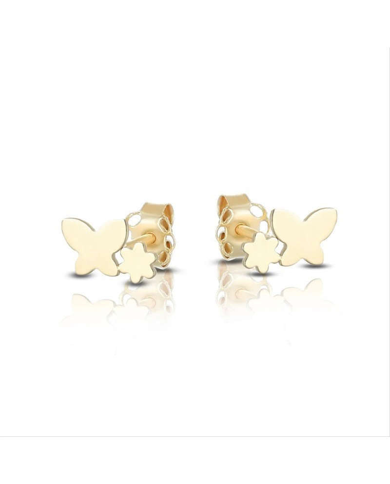 Boucles d'oreilles à tige en or jaune Dana avec papillon et fleur