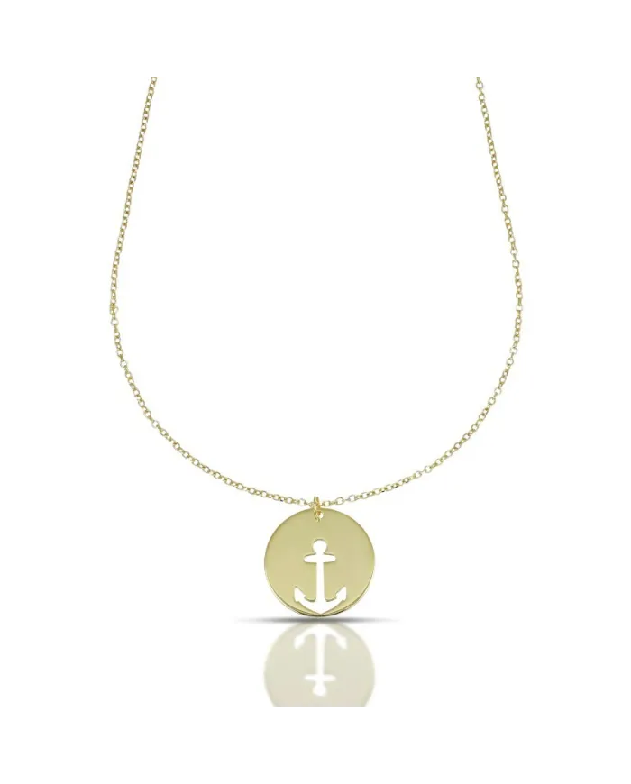 Collana Dana Nautilus in Oro Giallo con Ancora Traforata su Piastra Tonda