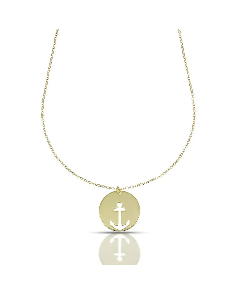 Collana Dana Nautilus in Oro Giallo con Ancora Traforata su Piastra Tonda