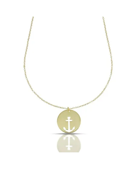 Collana Dana Nautilus in Oro Giallo con Ancora Traforata su Piastra Tonda