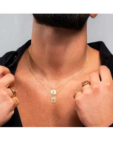 Collana Dana Nautilus in Oro Giallo con Ancora Traforata su Piastra Tonda