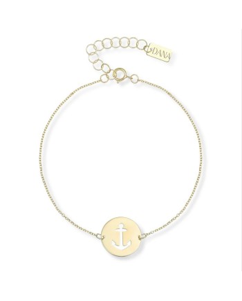 Bracelet Dana Nautilus en or jaune avec ancre perforée sur plaque ronde