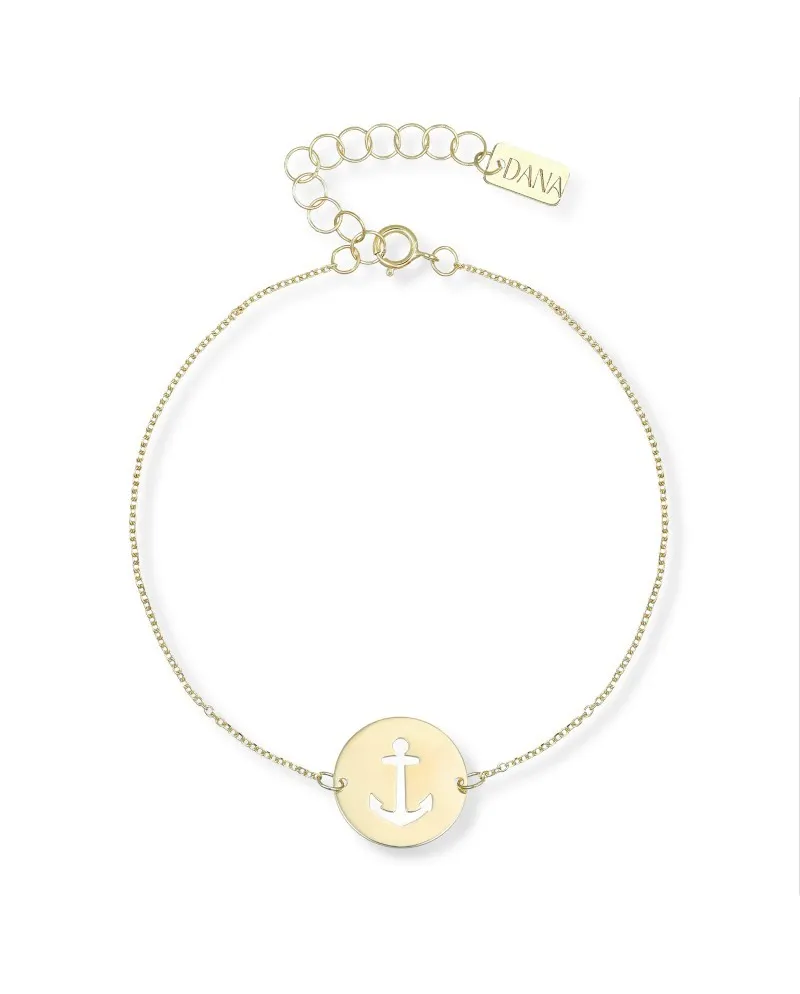 Bracelet Dana Nautilus en or jaune avec ancre perforée sur plaque ronde