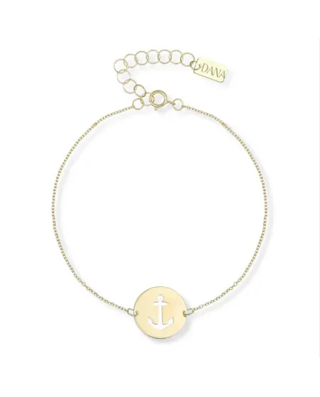 Bracelet Dana Nautilus en or jaune avec ancre perforée sur plaque ronde