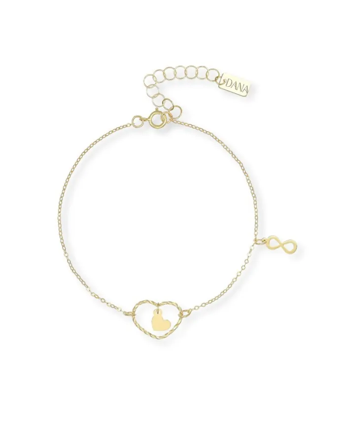 Bracciale Dana Infinity Love in Oro Giallo con Cuore e Simbolo Infinito