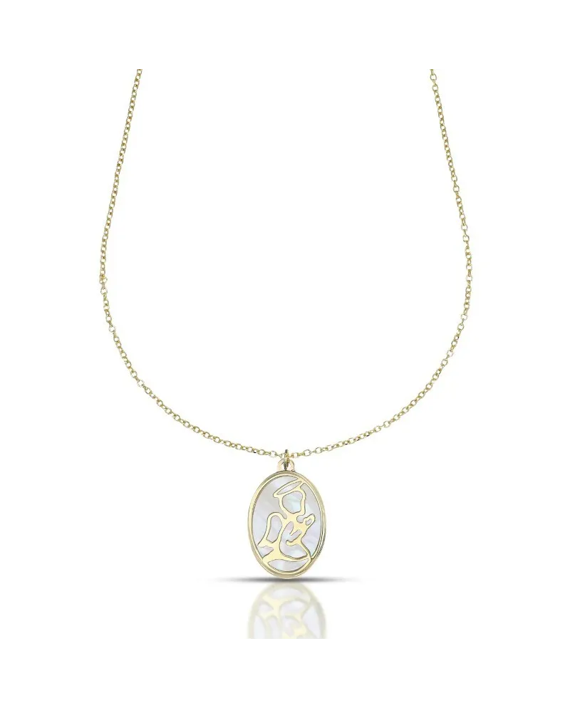 Dana Custos Animae Necklace in Yellow Gold and Mother of Pearl with Angel