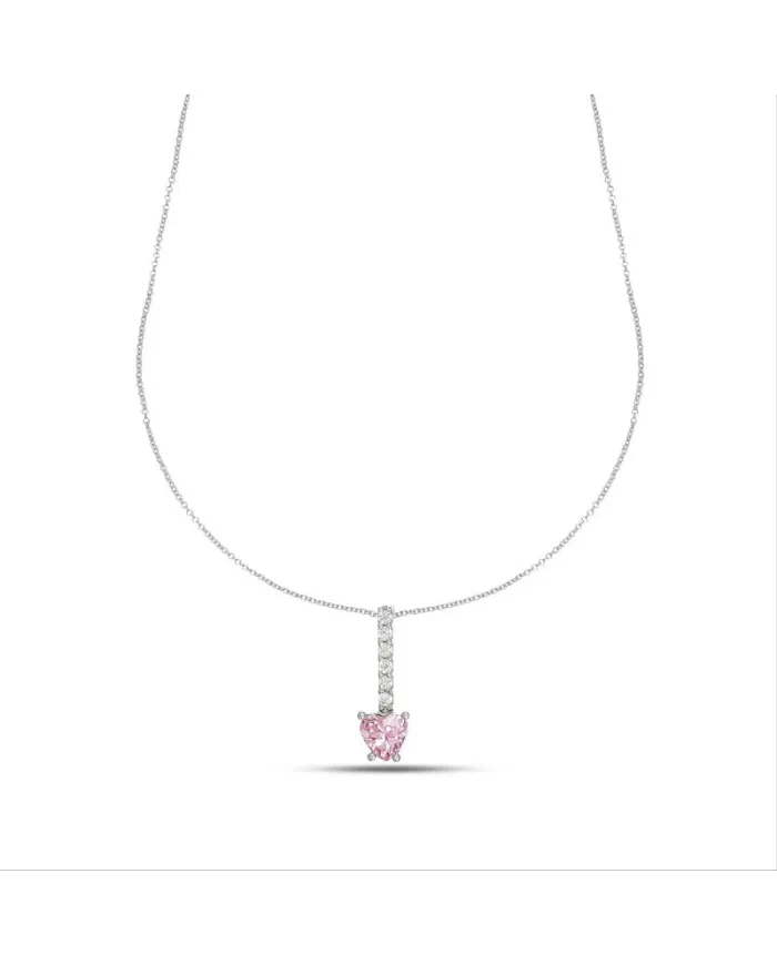 Collier Dana Sparkling Stick en or blanc avec cœur rose